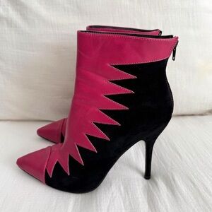 Black & Pink Suede Zig Zag Ankle Boots
